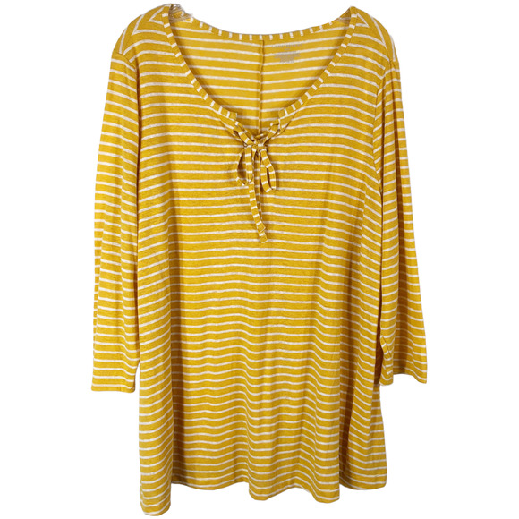 Lane Bryant Plus Size 22 24 Top‎ Yellow White Striped Tie Neck Knit Pullover 710 - Picture 1 of 8